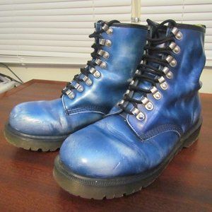 Vintage 90's MiE Metallic Blue Rub-off Dr Martens Boots - UK 9, USM 10, USL 12